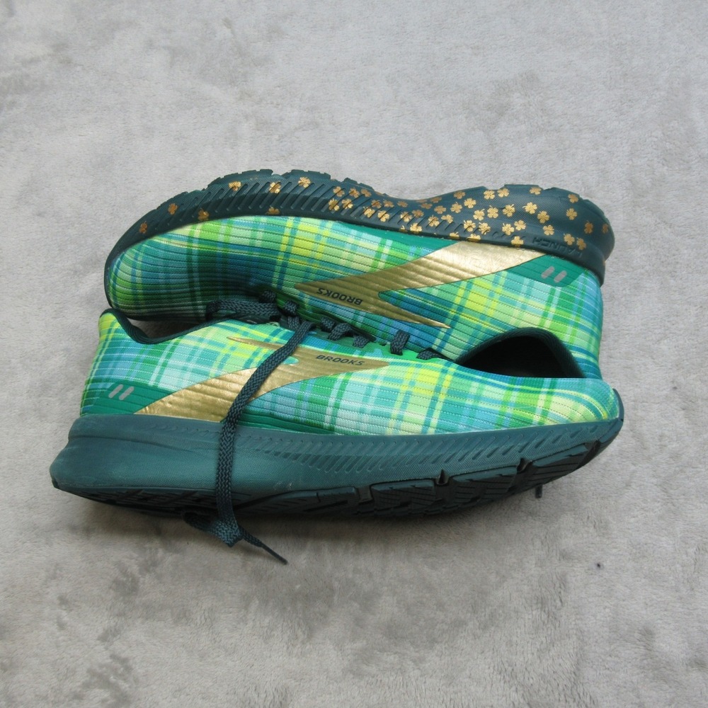 Brooks Womens Shoes 9 B Green Plaid Launch 8 Run Lucky Lightweight Running - Picture 5 of 15